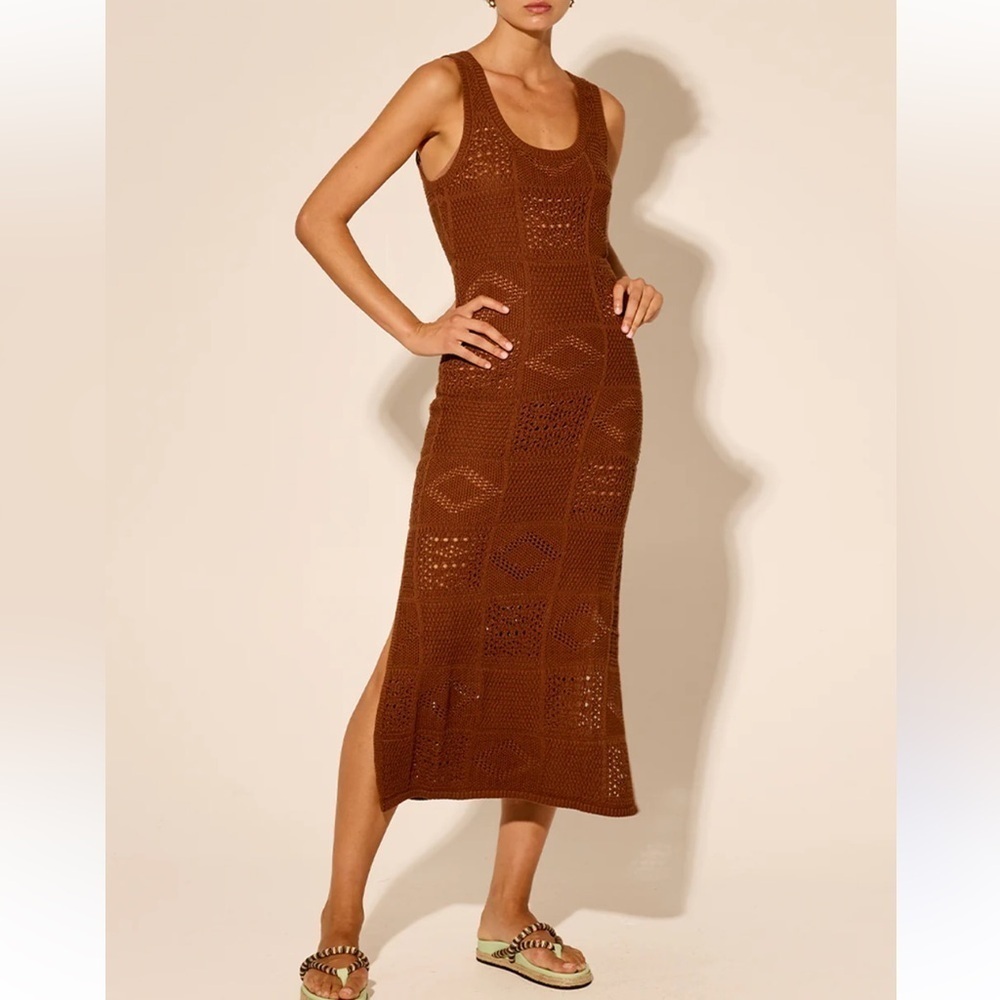 NWT Kivari Clementine Crochet Midi Dress in Chocolate Sz 4 US - Picture 2 of 9